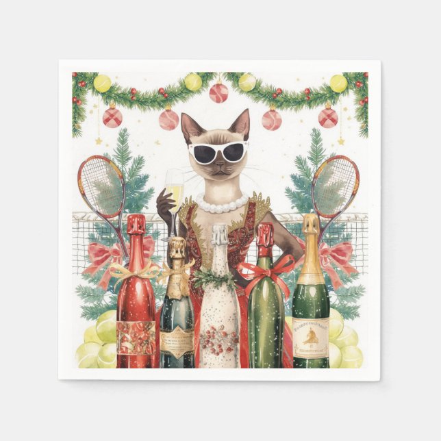 Servilleta De Papel Navidades de tenis Fiesta con jugadores de gato (Anverso)