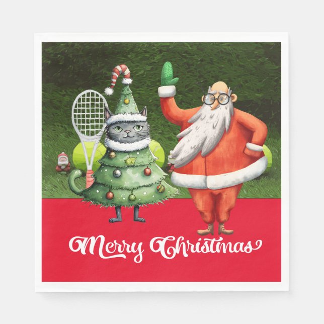 Servilleta De Papel Navidades de tenis para jugador que ama al gato (Anverso)