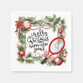 Servilleta De Papel Navidades de tenis y acuarela de jugador de Año Nu