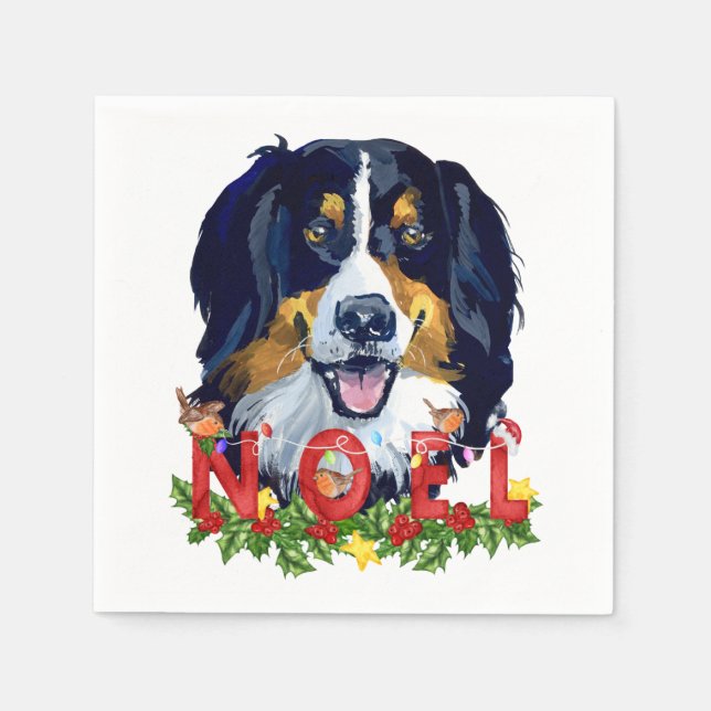 Servilleta De Papel Navidades de Watercolor Bernese Mountain Dog (Anverso)