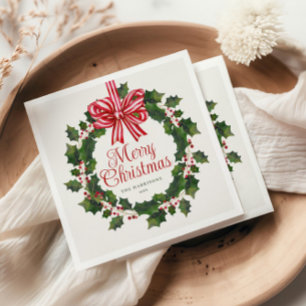 Servilleta De Papel Navidades de Whimsical Holly Wreath