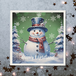 Servilleta De Papel Navidades de Winter Forest Snowman   Green