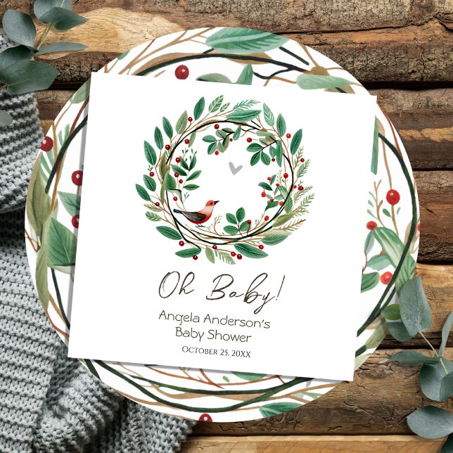 Servilleta De Papel Navidades de Winter Wreath Berry Baby Shower (Subido por el creador)