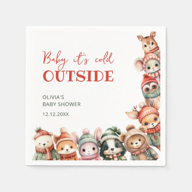 Servilleta De Papel Navidades de Woodland Animals Winter Baby Shower (Anverso)
