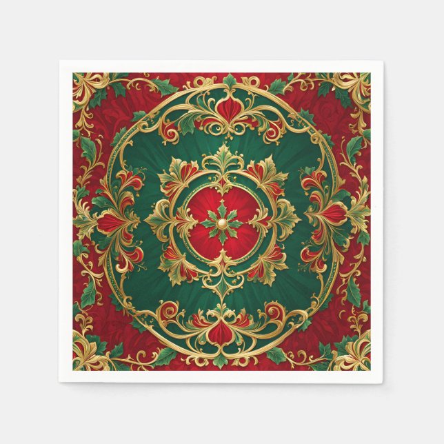 Servilleta De Papel Navidades decorativos verdes rojos (Anverso)