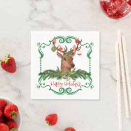 Servilleta De Papel Navidades Deer Happy Holidays Frame