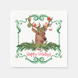 Servilleta De Papel Navidades Deer Happy Holidays Frame