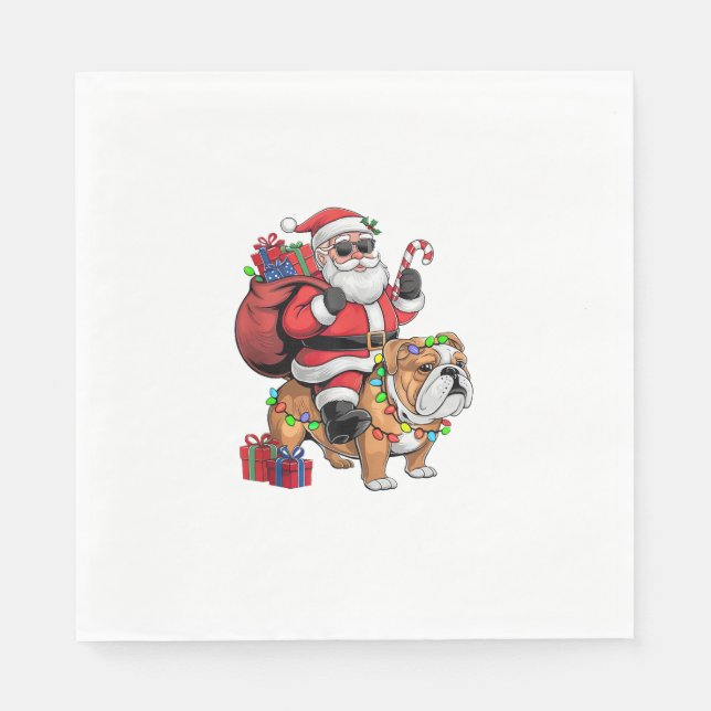 Servilleta De Papel Navidades del Bulldog de Santa Riding (Anverso)