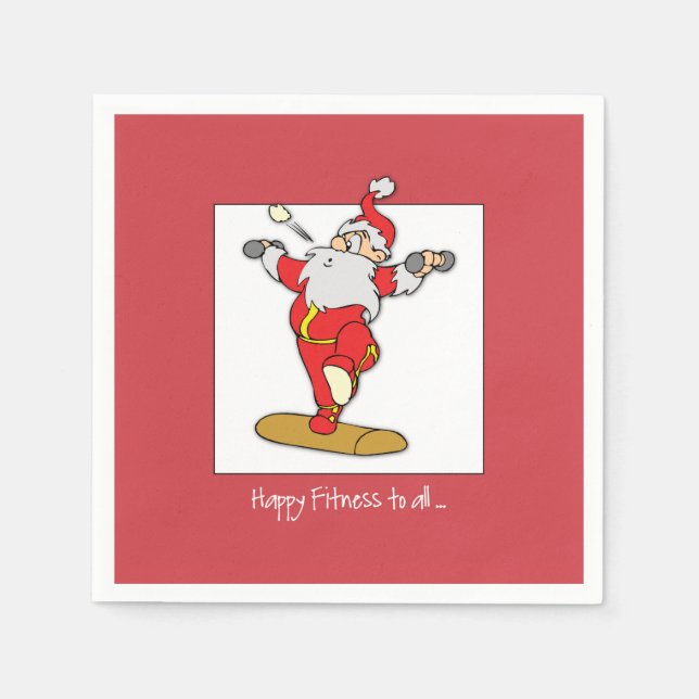 Servilleta De Papel Navidades del ejercicio de fitness feliz con Santa (Anverso)