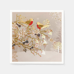 Servilleta De Papel Navidades del país de las aves de nieve doradas