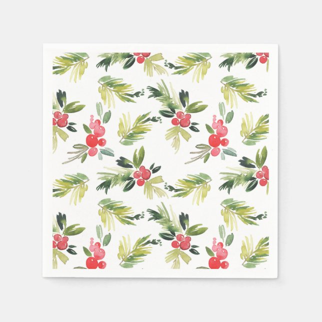 Servilleta De Papel Navidades del patrón de acuarela festiva (Anverso)