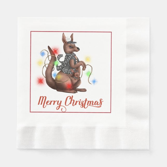 Servilleta De Papel Navidades divertidos canguro Napkin (Anverso)