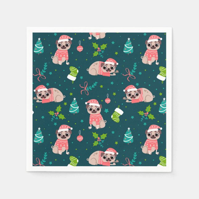 Servilleta De Papel Navidades divertidos Pugs (Anverso)