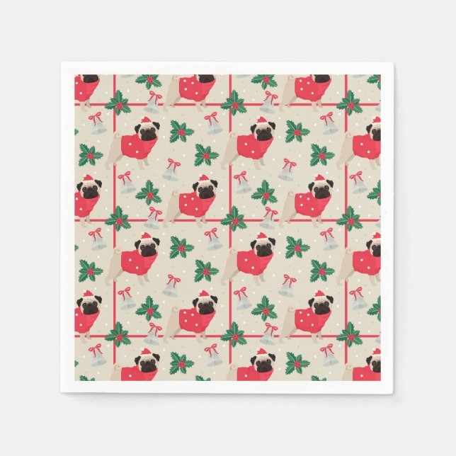 Servilleta De Papel Navidades divertidos Pugs (Anverso)