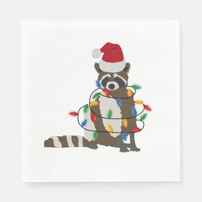 Servilleta De Papel Navidades divertidos Raccoon Santa Hat Xmas Luces (Anverso)