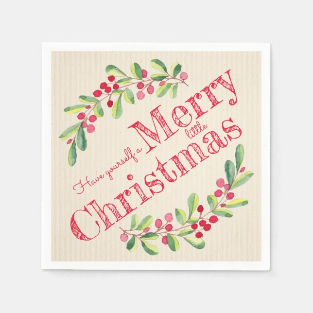 Servilleta De Papel Navidades elegantes Holly y Berries de vacaciones (Anverso)