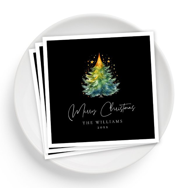 Servilleta De Papel Navidades elegantes y personalizados en blanco y n (Personalized Elegant Black and White Christmas Napkins)