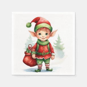 Servilleta De Papel Navidades elf con un saco de regalos