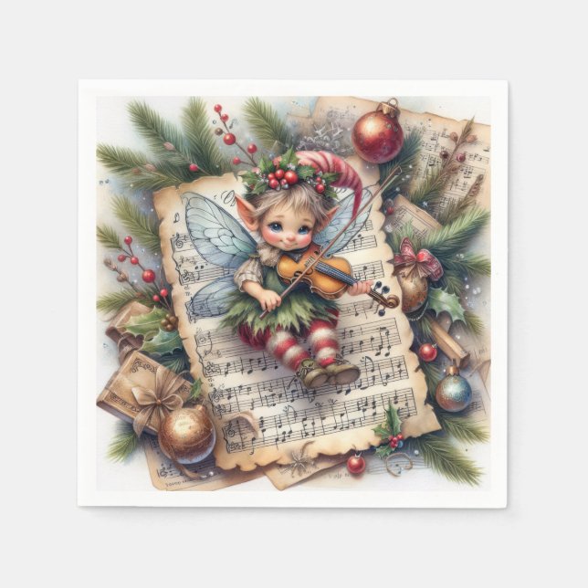 Servilleta De Papel Navidades Elf jugando a violín (Anverso)