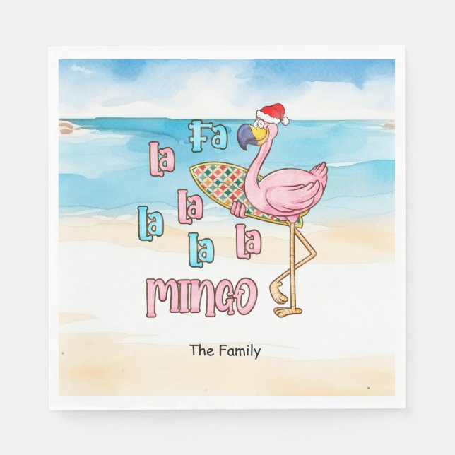 Servilleta De Papel Navidades en julio con SANTA CLAUS Flamingo (Anverso)