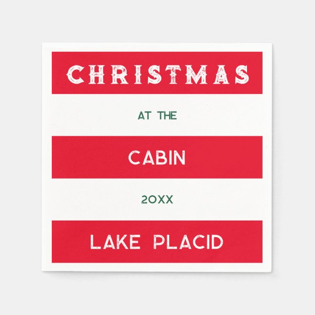 Servilleta De Papel Navidades En La Cabina Red Nautical Stripe Lake (Anverso)