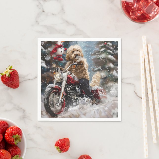 Servilleta De Papel Navidades en motocicleta Goldendoodle Dog Riding (In situ)