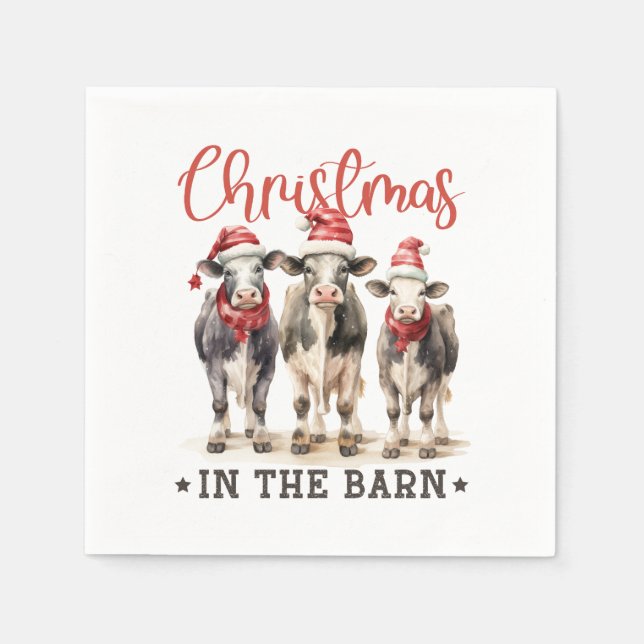 Servilleta De Papel Navidades en vacas rusticas de granero en Santa Ha (Anverso)
