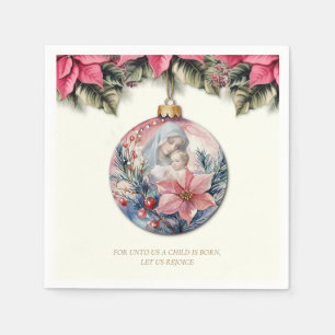 Servilleta De Papel Navidades Escritura Poinsettias María y Jesús