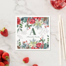 Servilleta De Papel Navidades familia floral elegante verde monogramad