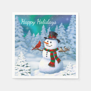 Servilleta De Papel Navidades felices Snowman y Birds Winter Scene