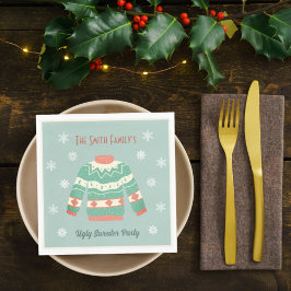 Servilleta De Papel Navidades feos retro verde suéter Fiesta Snowflake
