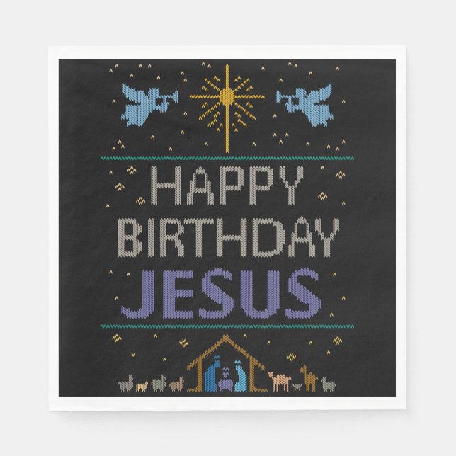 Servilleta De Papel Navidades feos suéter feliz cumpleaños Jesús morad (Anverso)