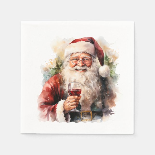 Servilleta De Papel Navidades festivos acuarela Santa Beber Napkin (Anverso)