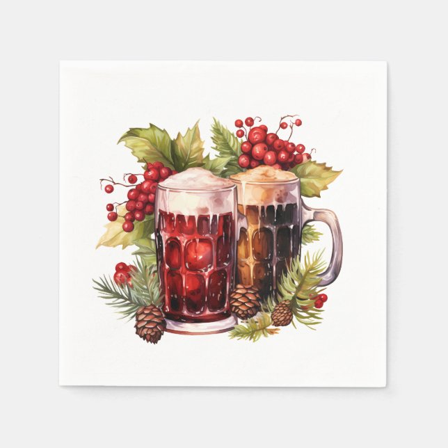 Servilleta De Papel Navidades festivos beber cerveza acuarela (Anverso)
