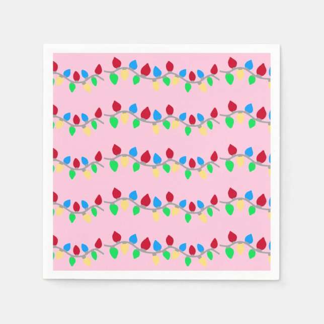 Servilleta De Papel Navidades festivos iluminan cadenas en rosa (Anverso)