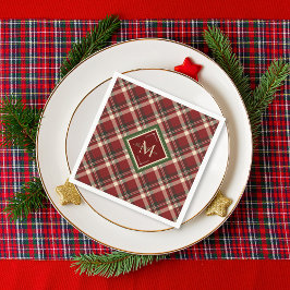 Servilleta De Papel Navidades festivos Monograma Rústico Red Green Pla