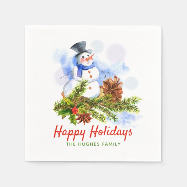Servilleta De Papel Navidades festivos Snowman personalizados (Anverso)