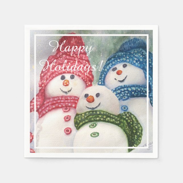 Servilleta De Papel Navidades Fiesta de la familia Snowman (Anverso)