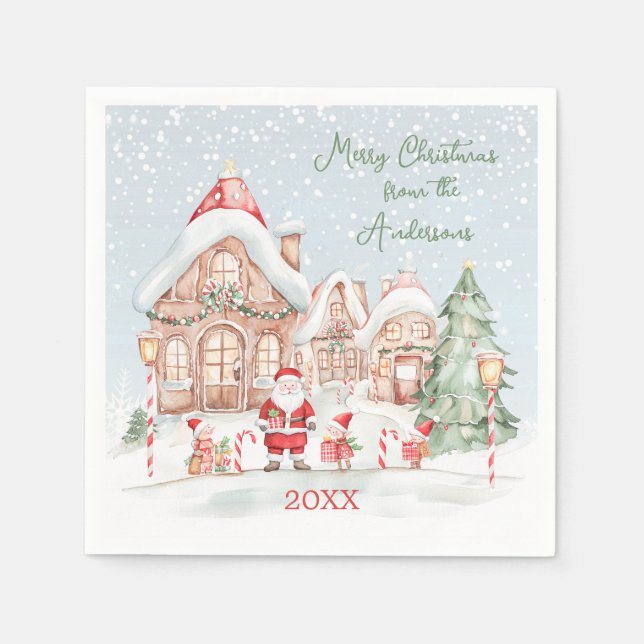 Servilleta De Papel Navidades Fiesta de vacaciones de Santa Tree (Anverso)