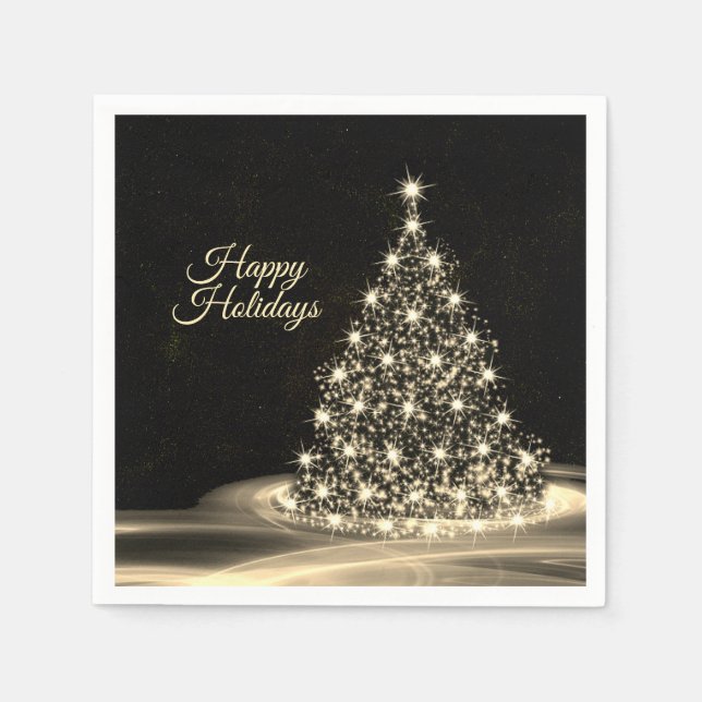 Servilleta De Papel Navidades Fiesta Golden Shiny Tree Black (Anverso)