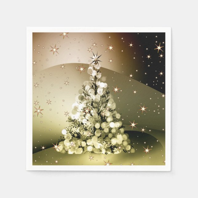 Servilleta De Papel Navidades Fiesta Golden Tree Shiny Sparkle Stars (Anverso)