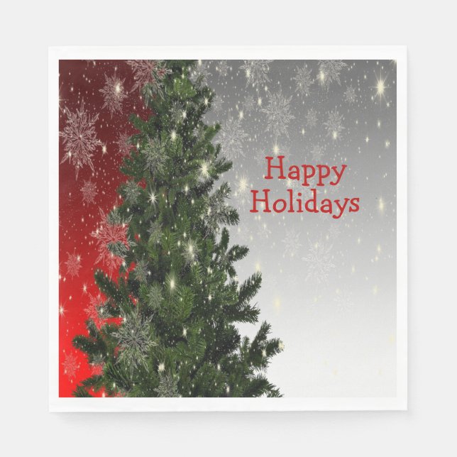 Servilleta De Papel Navidades Fiesta Green Tree Red Silver Snowflakes (Anverso)