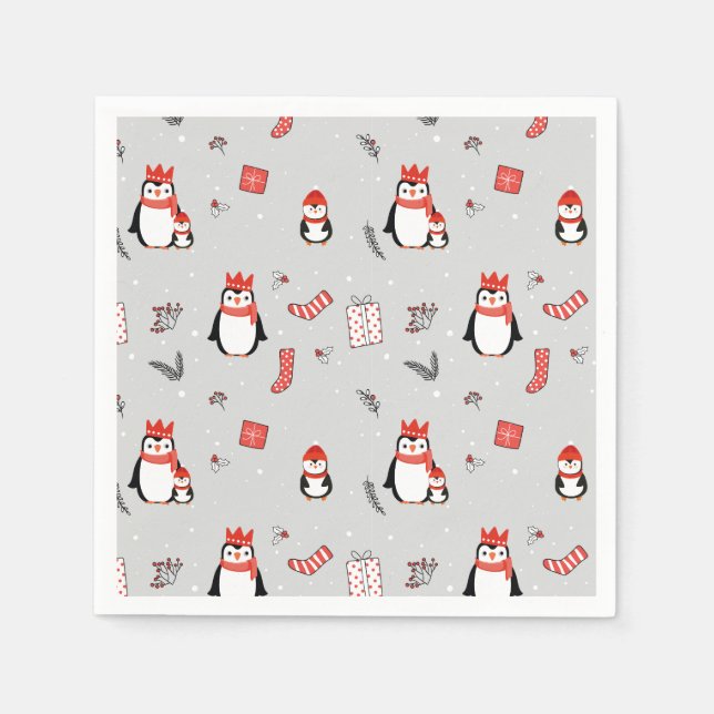 Servilleta De Papel Navidades Fiesta Pingüino Festividad de Invierno (Anverso)