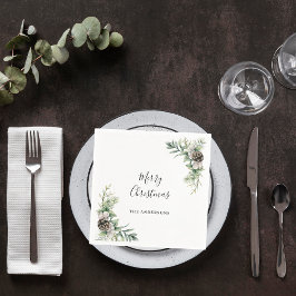 Servilleta De Papel Navidades fiesta pino conos verde blanco