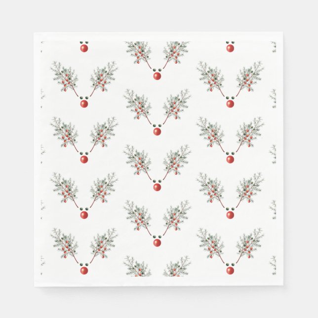 Servilleta De Papel Navidades Fiesta Red Nosed Reindeer Pine Berries (Anverso)