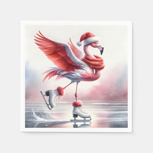 Servilleta De Papel Navidades Flamingo En Patines (Anverso)