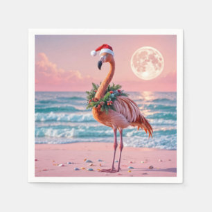Servilleta De Papel Navidades Flamingo En Playa Rosa