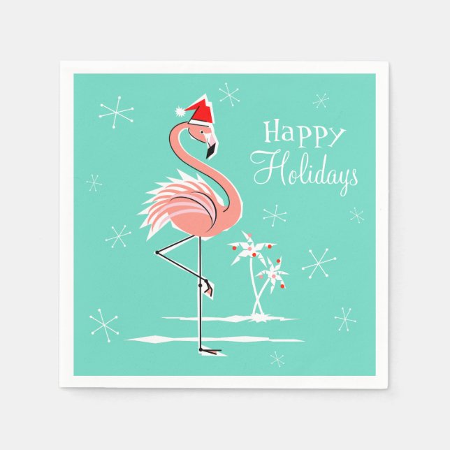 Servilleta De Papel Navidades Flamingo Happy Holidays papel napkin (Anverso)