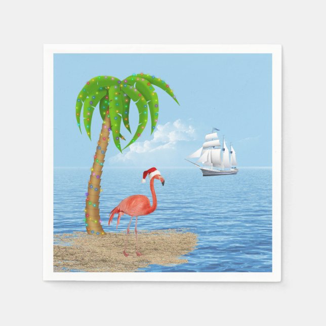 Servilleta De Papel Navidades Flamingo y Palm Tree (Anverso)