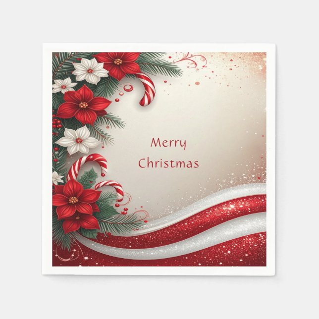 Servilleta De Papel Navidades Floral Candy Canes Holiday Napkin (Anverso)